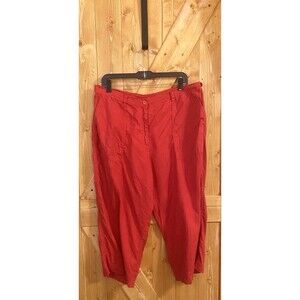 Lauren Ralph Lauren Womens Linen Crop Pants Wide Leg High Rise Red Beach Size 16